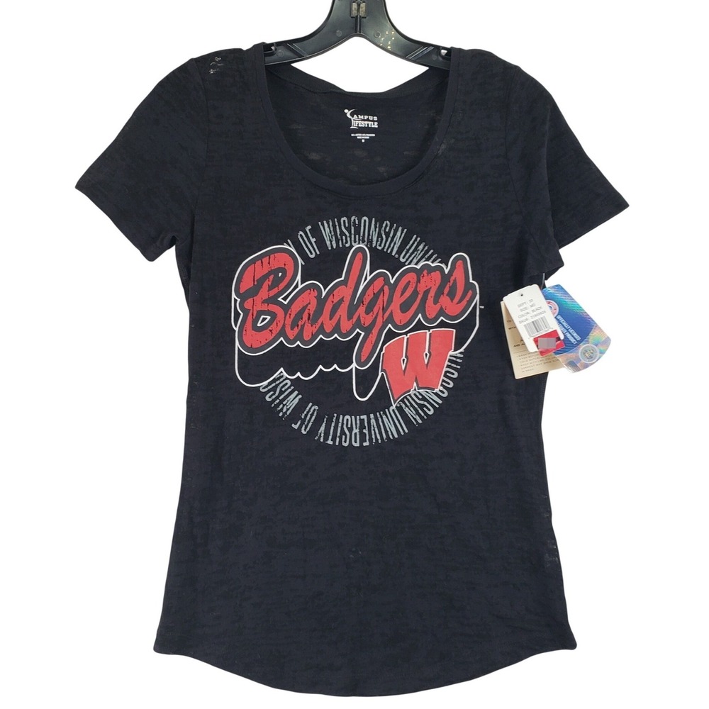 Wisconsin Badgers Campus Lifestyle T Shirt Womens M Black NCAA Football